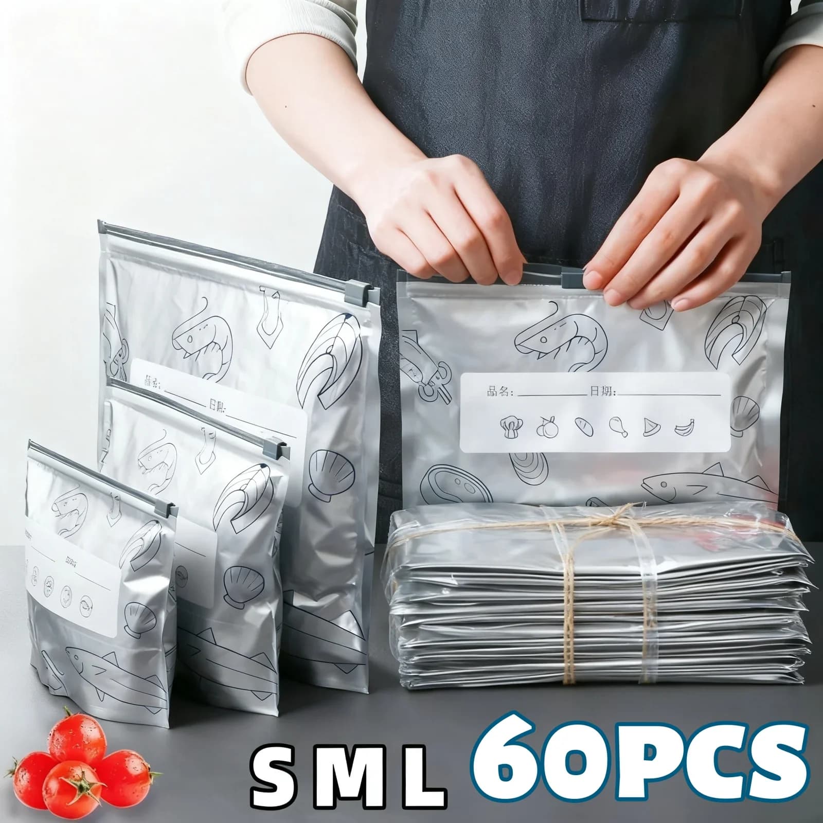 Пакети з алюмінієвої фольги для зберігання та заморожування продуктів, 10/60 шт.