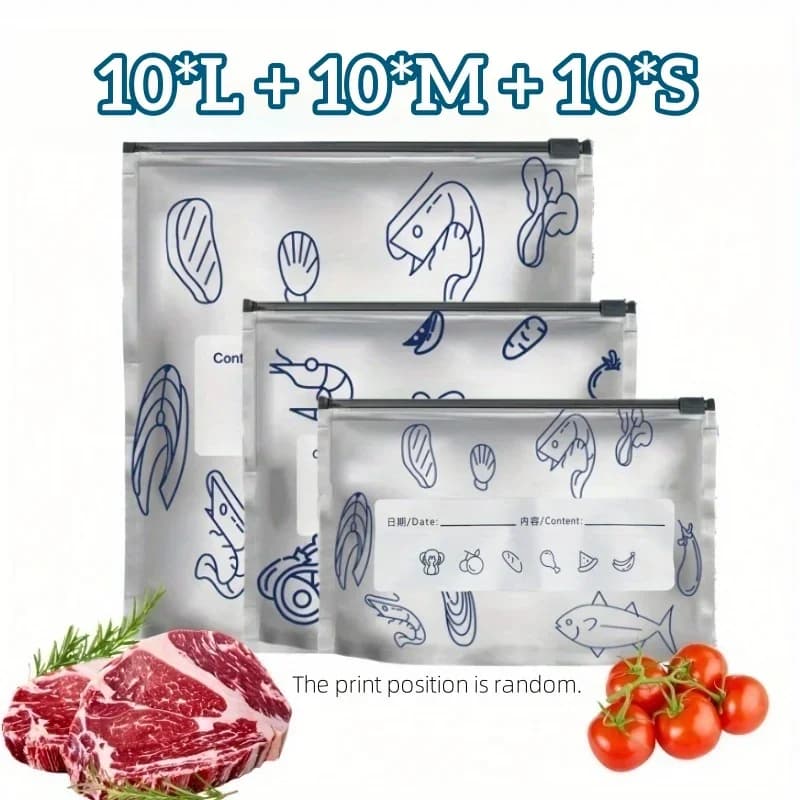 Пакети з алюмінієвої фольги для зберігання та заморожування продуктів, 10/60 шт.